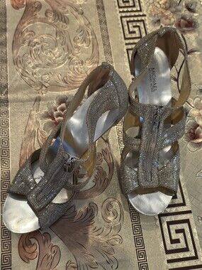 Michael Kors Silver Glitter T-Strap Heels